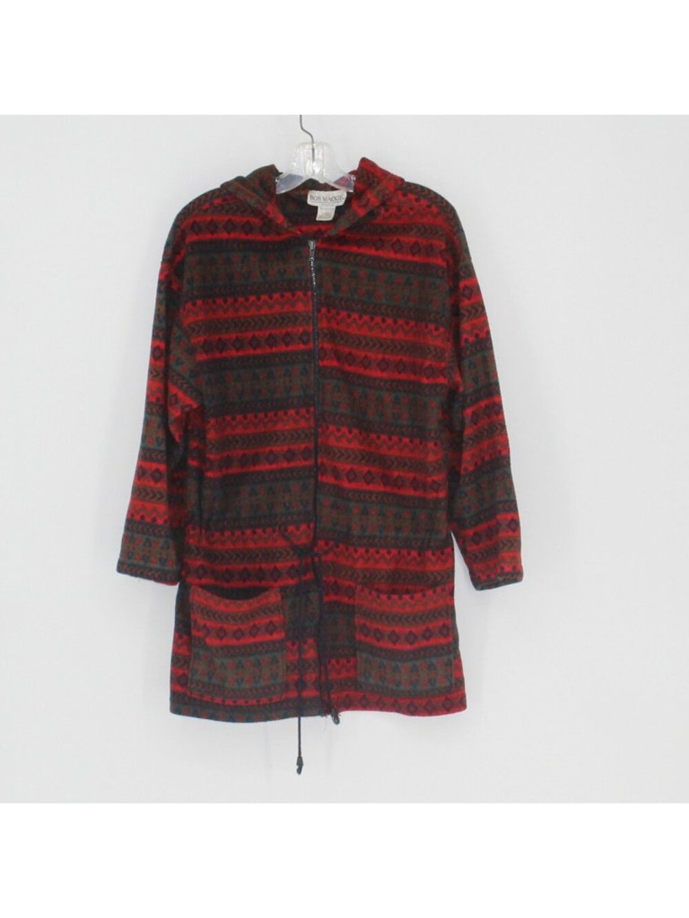 Bob Mackie Studio Red & Black Hooded Jacket Size Large Geometric Print